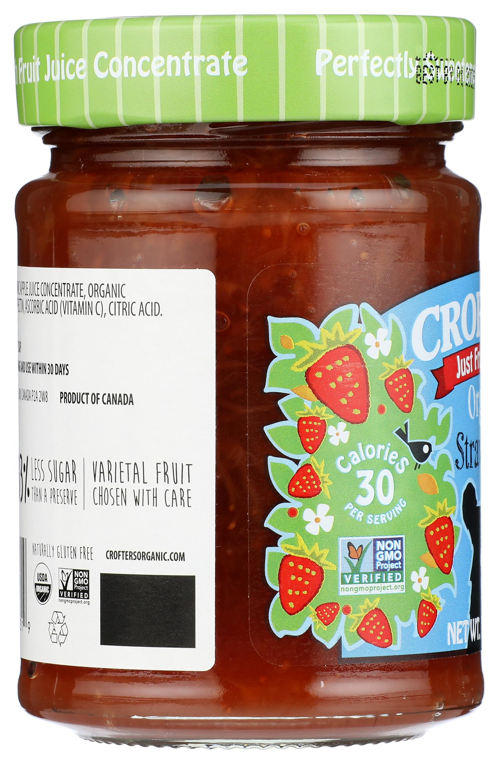 Crofters Organic Strawberry Fruit Spread on breakfast table, perfect with pastries