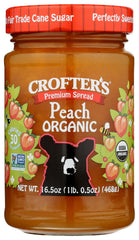 Crofters Peach Organic Premium Spread jar, vibrant and ready for toast.