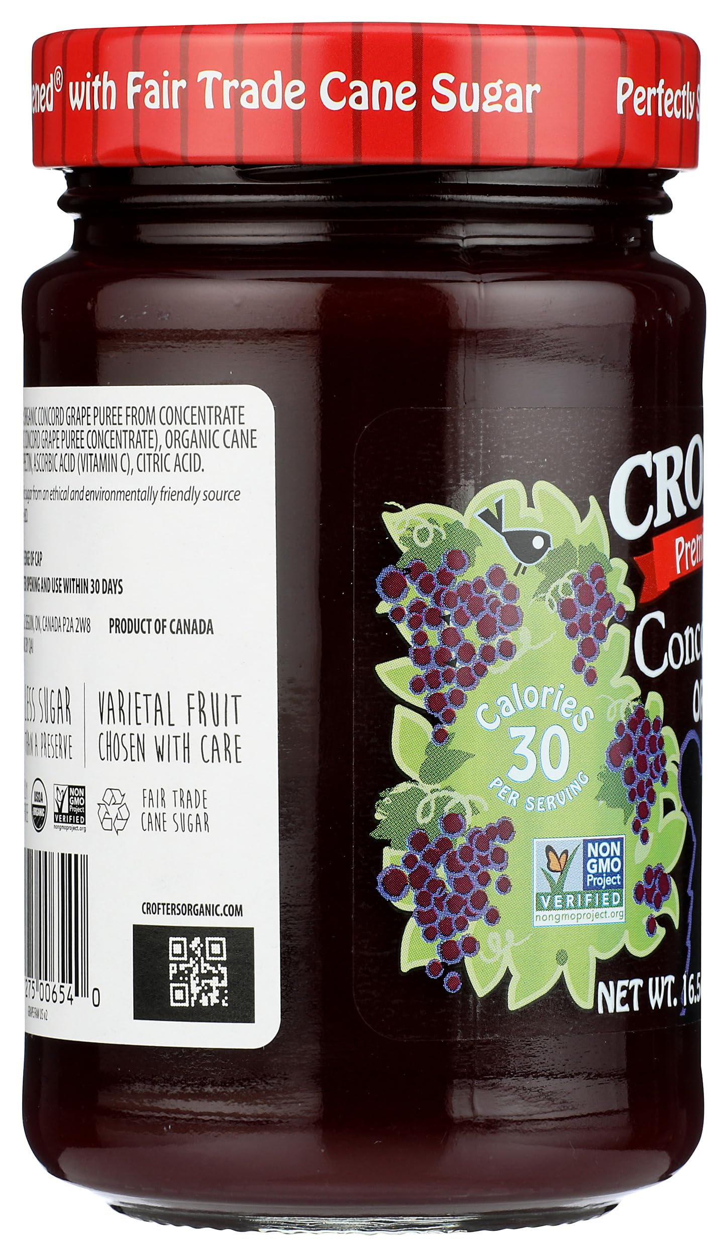 Pantry shelf featuring Crofters Organic Concord Grape Spread jar.