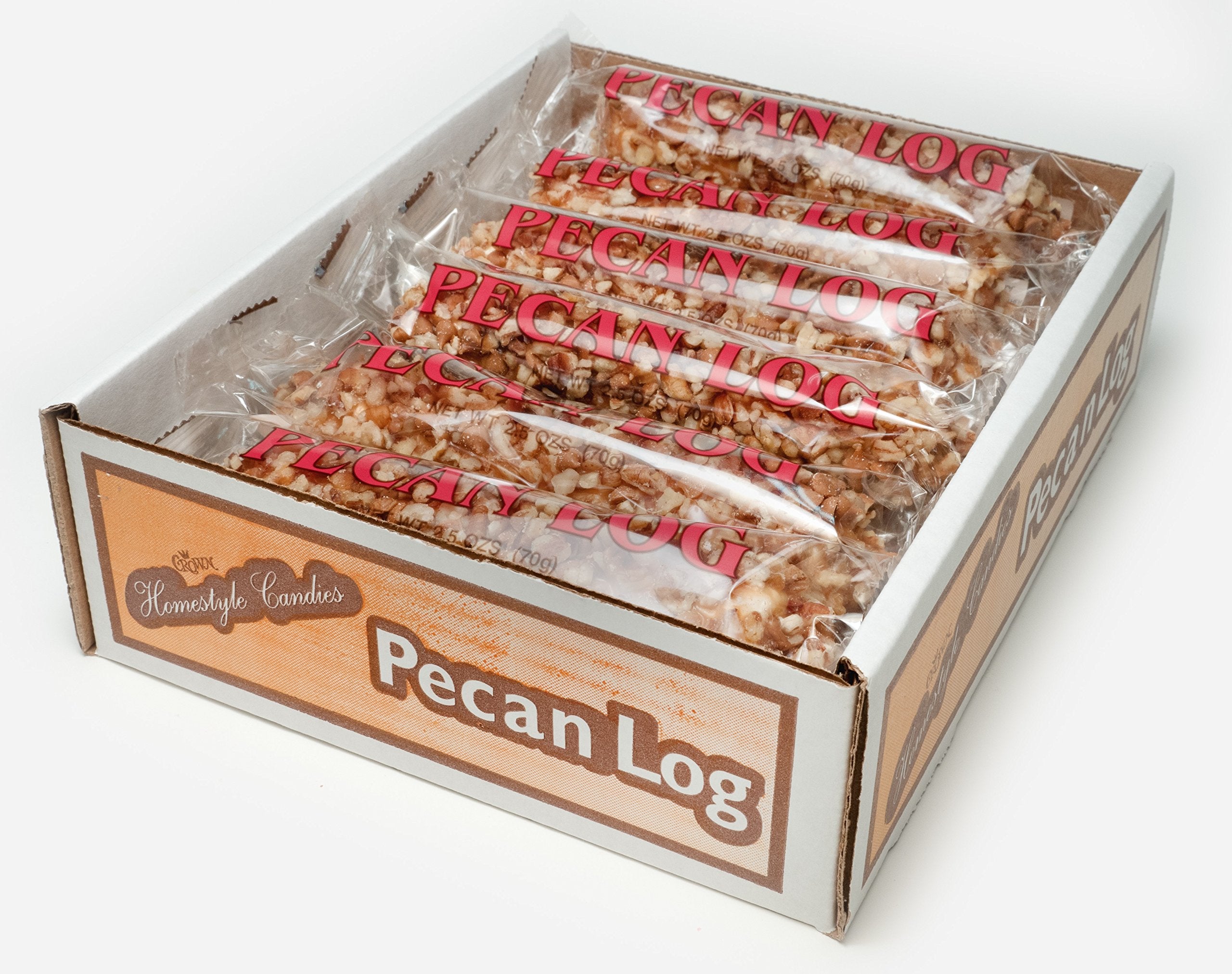 Crown Candy Pecan Logs: individually wrapped 12-pack for easy gifting and portion control.