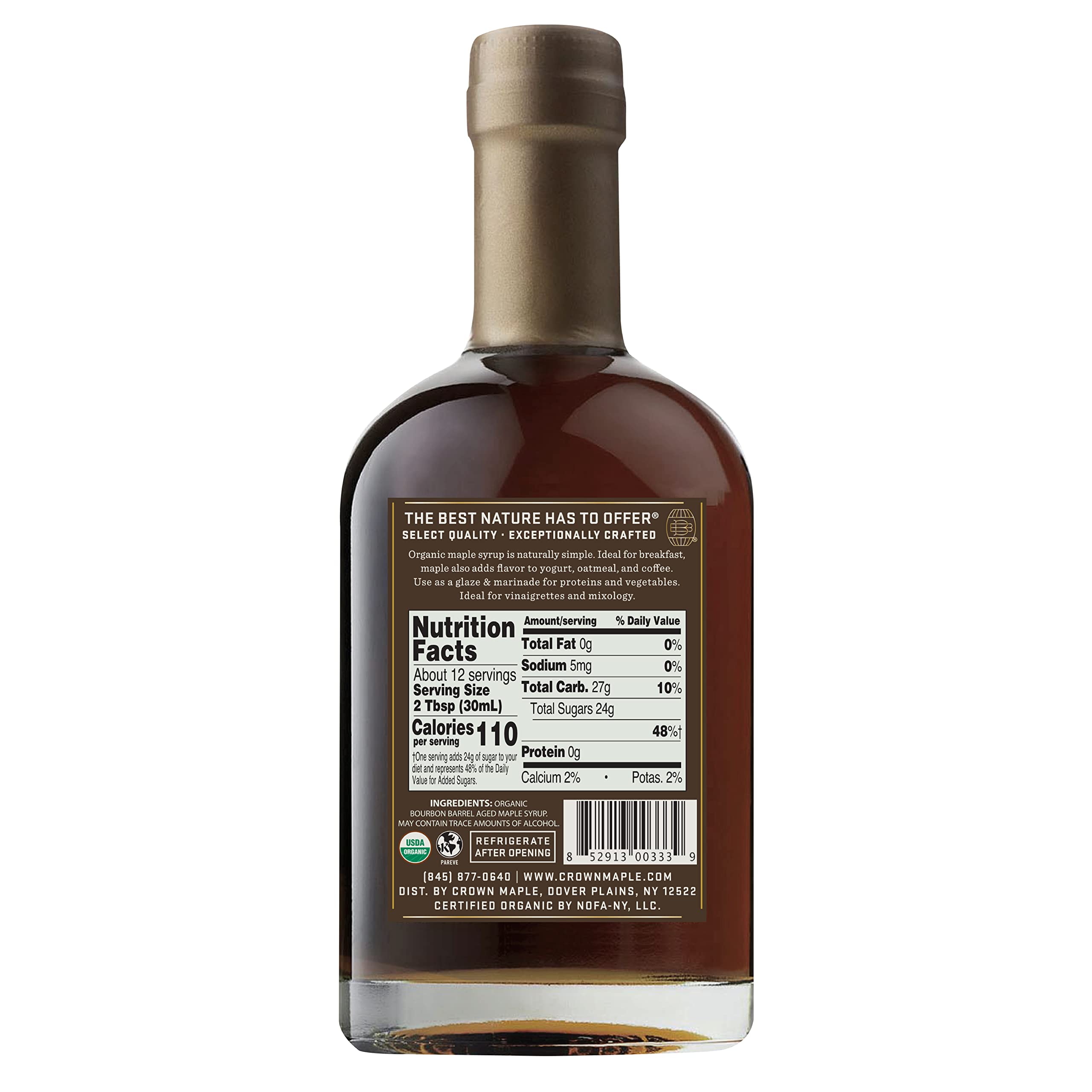 Crown Maple bourbon-barrel-aged syrup pour captures smoky oak notes ideal for glazes.
