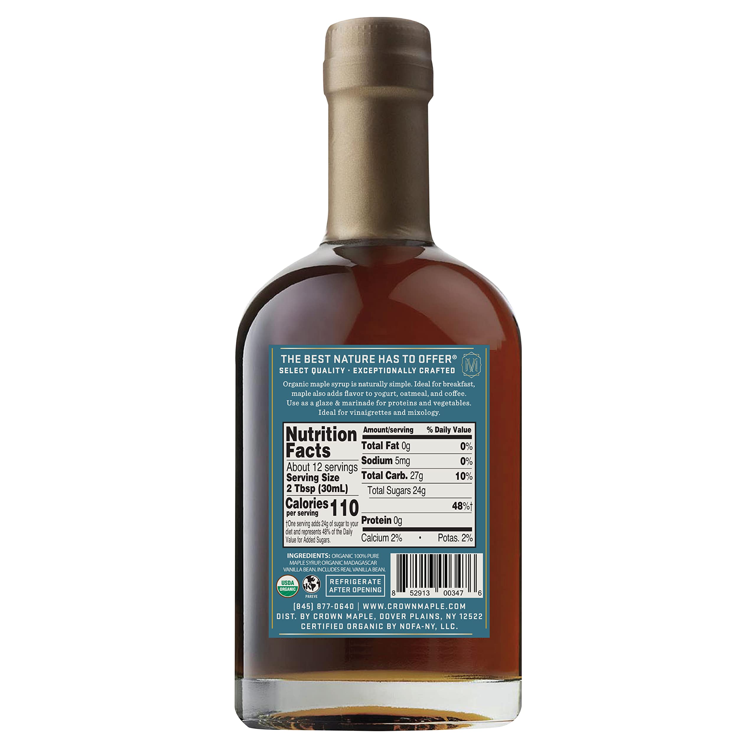 Pouring Crown Maple vanilla-infused maple syrup over pancakes for fragrance.
