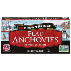 Crown Prince anchovies in olive oil can open with spoon close-up
