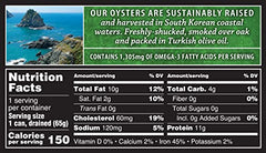 Wood-smoked Crown Prince oysters, packed for rich flavor.