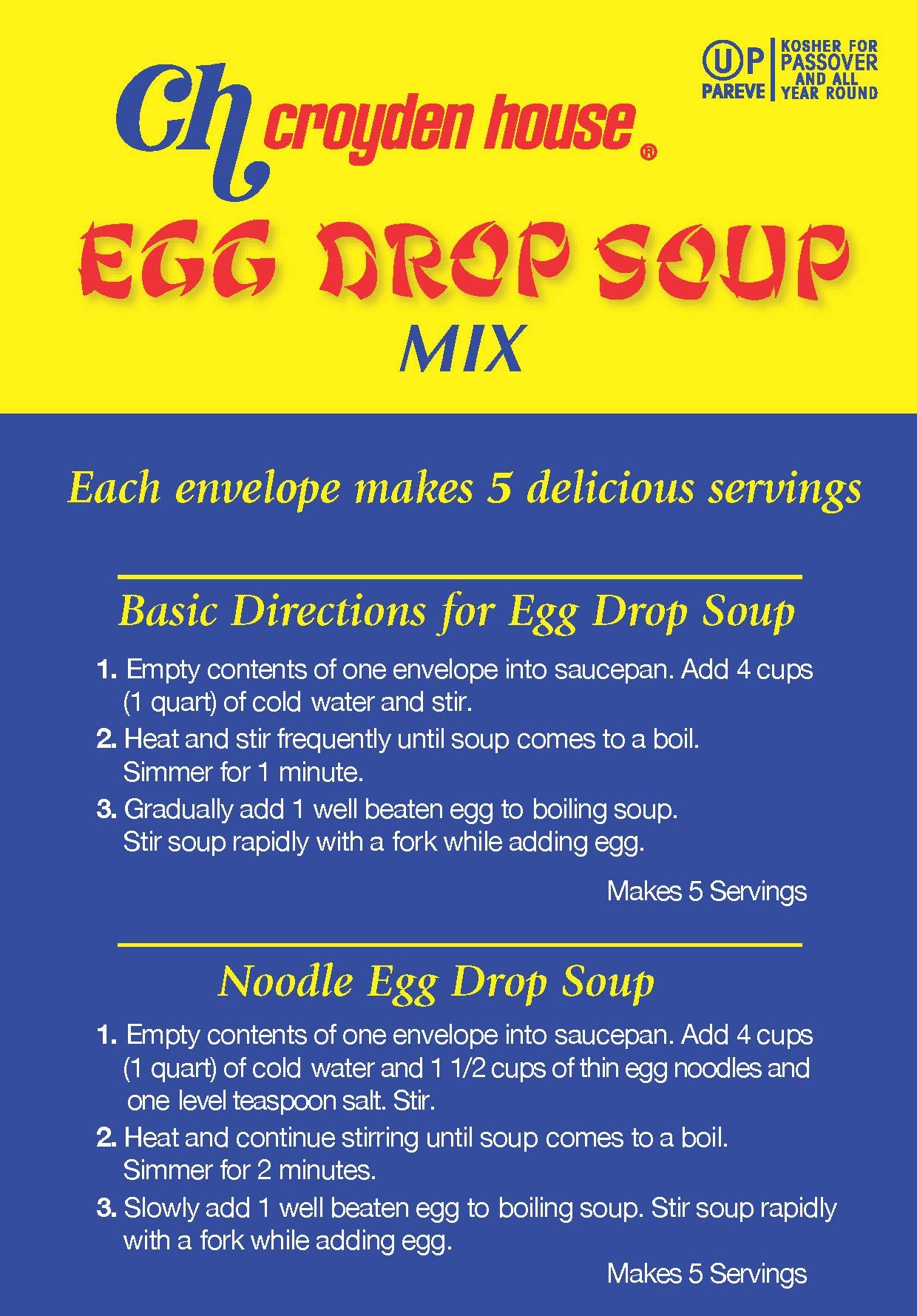 Croyden House Egg Drop Soup Mix envelopes inside showcase convenient portions.