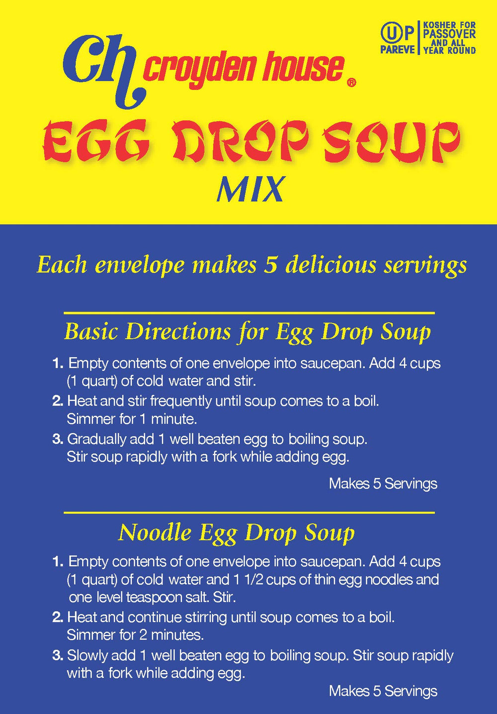 Croyden House Egg Drop Soup Mix envelopes inside showcase convenient portions.