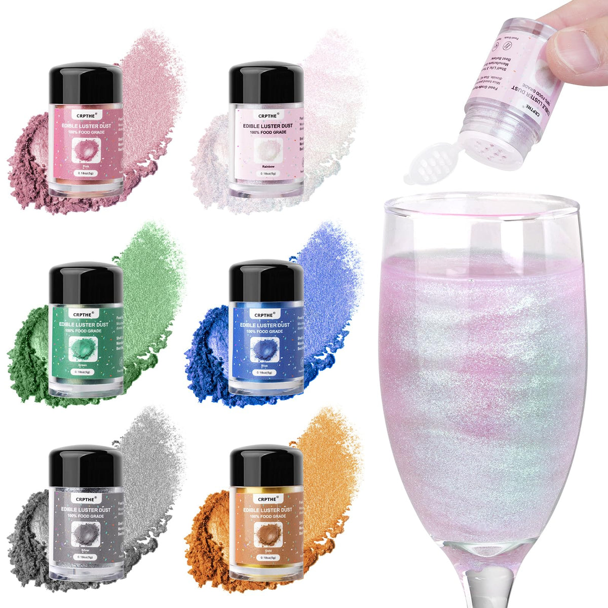 CRPTHE edible luster dust set adds dazzling gold and silver on cakes.