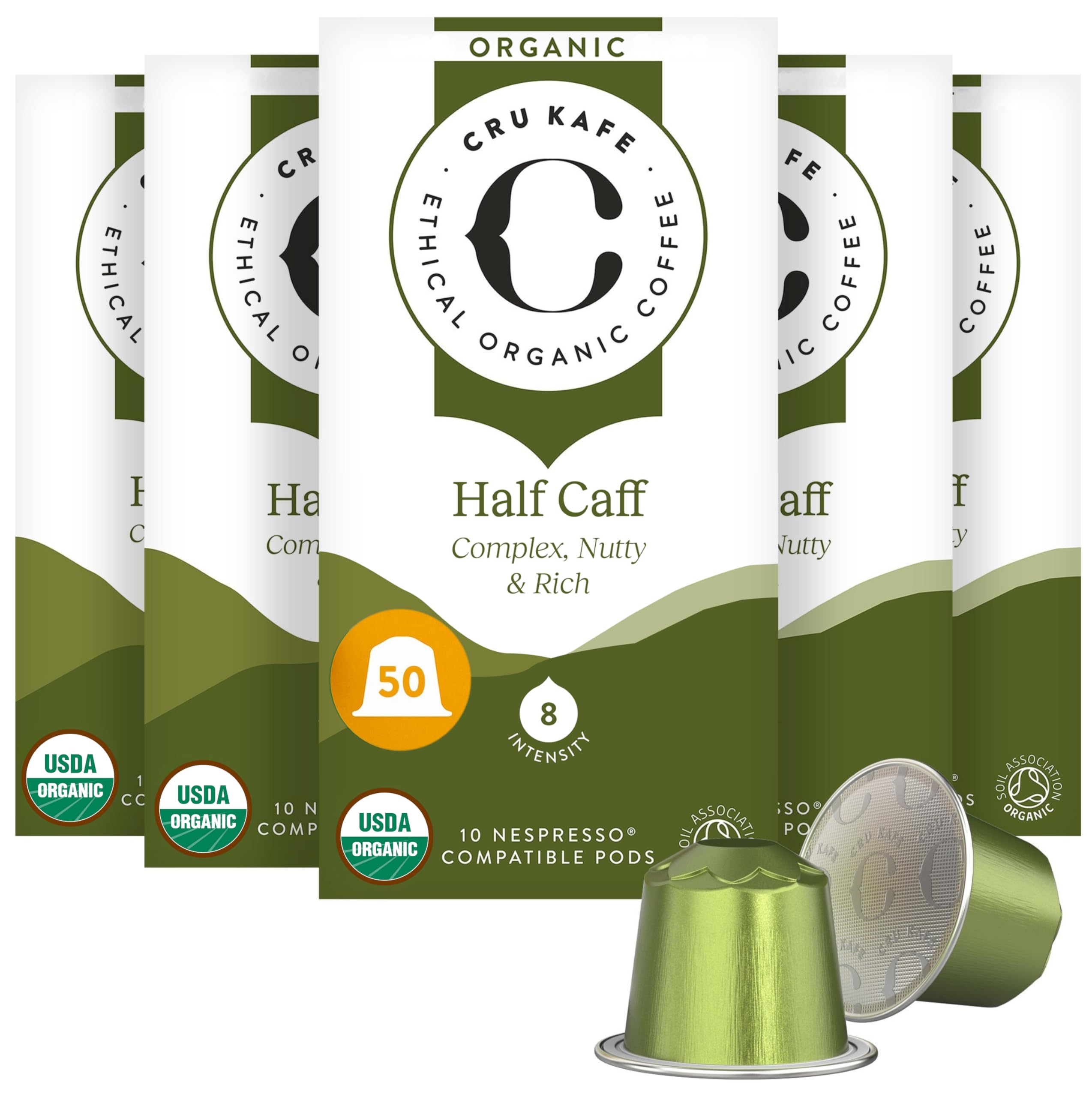 Cru Kafe half-caff espresso pod pack, ideal for quick, balanced mornings.