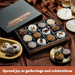 CRUMBS & YUMS tasty toppings and presentation presented on a tray, ideal for celebrations.