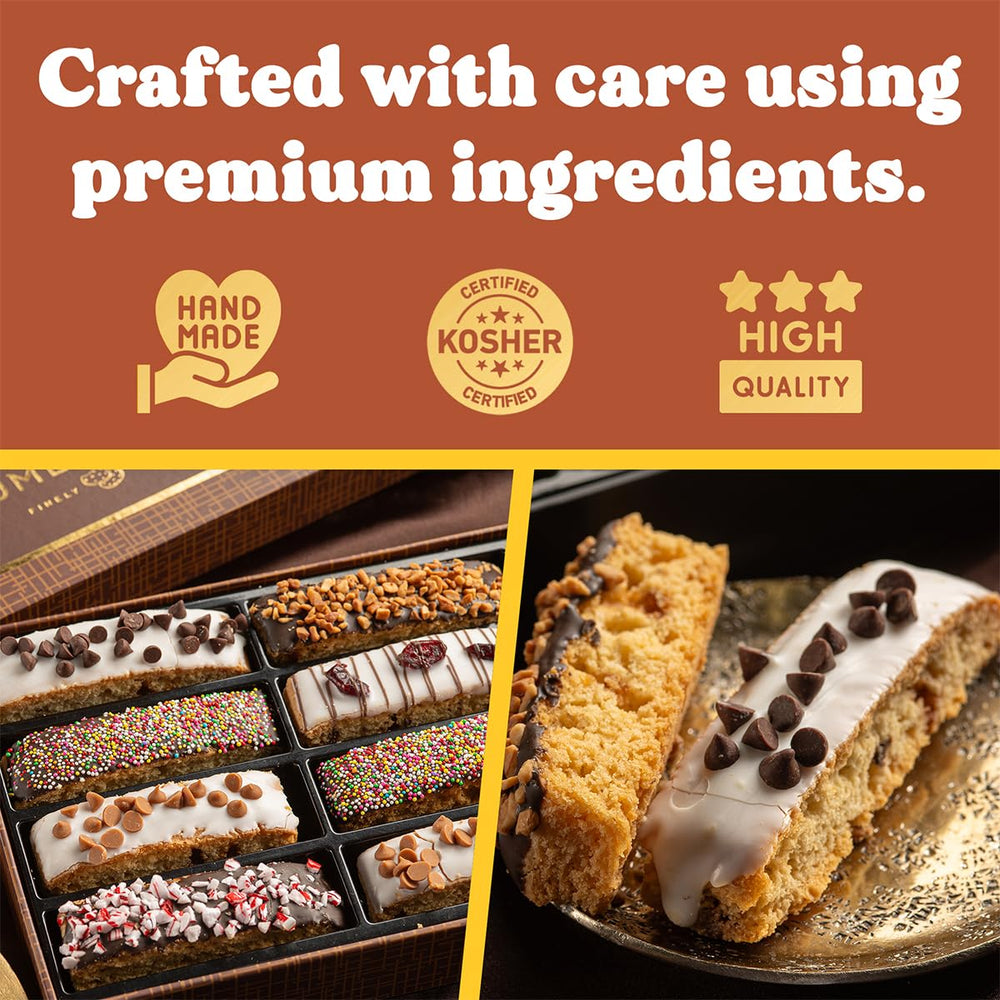 CRUMBS & YUMS biscotti flavors caramel chips closeup showcases premium texture