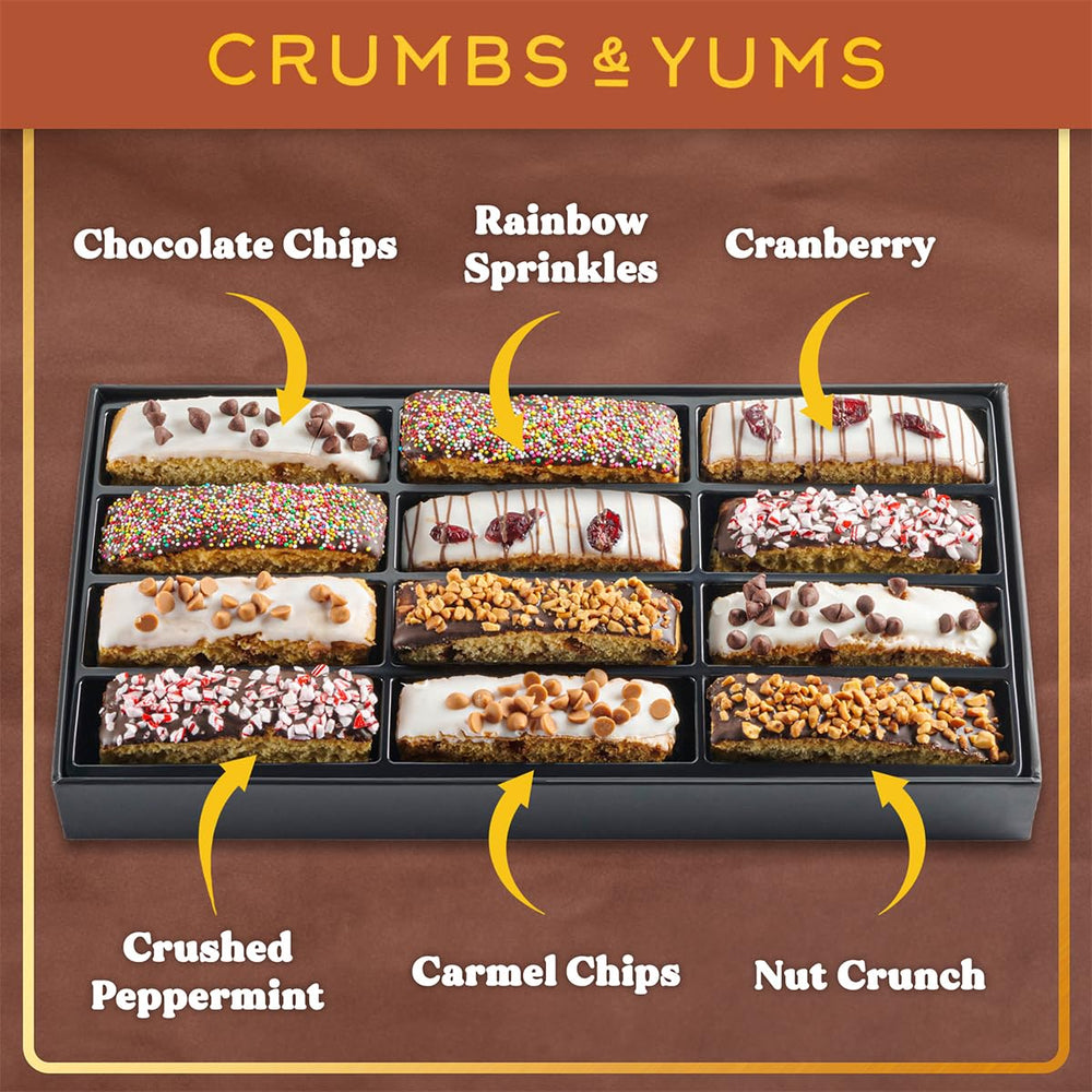 CRUMBS & YUMS biscotti toppings crushed peppermint closeup highlighting festive detail