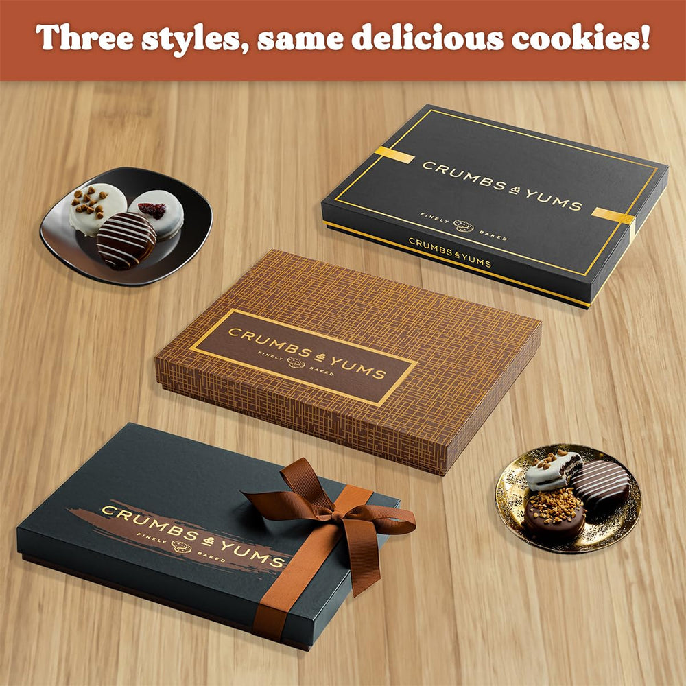 CRUMBS & YUMS chocolate cookies presented in a modern box, ideal for corporate gifts.