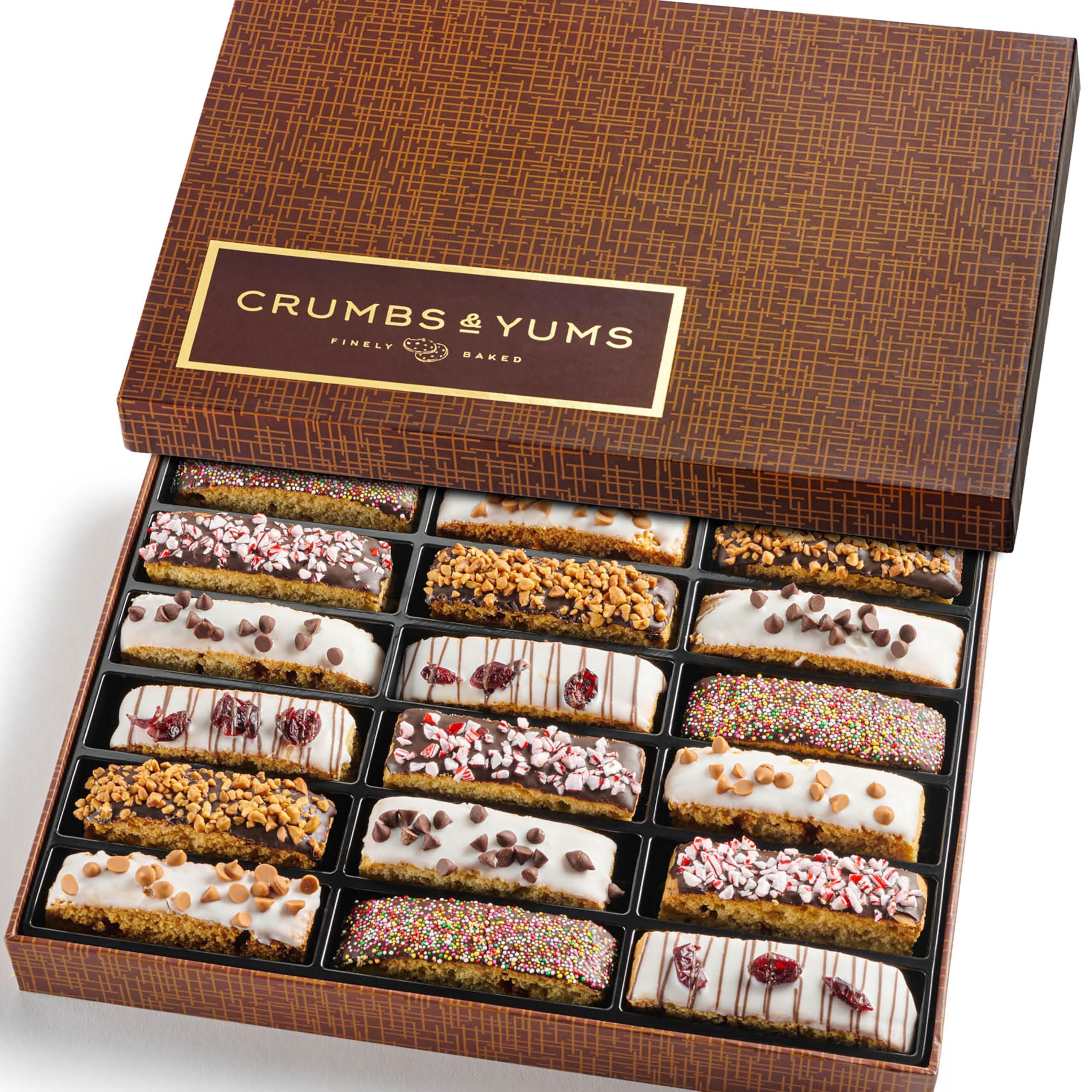 CRUMBS & YUMS Holiday Cookies Gift Basket with 18 biscotti for festive gifting.