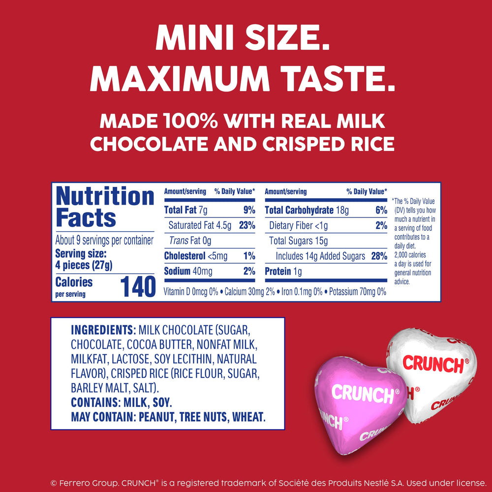 CRUNCH milk chocolate hearts with crisped rice close-up showing texture.
