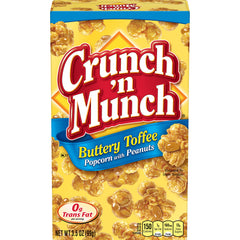 Crunch 'n Munch Buttery Toffee Popcorn with Peanuts pack shot; indulgent flavor and convenient packaging.
