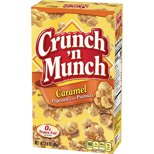 Crunch 'n Munch Caramel Popcorn with Peanuts close-up of crisp popcorn and peanuts texture.
