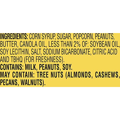 Crunch 'n Munch Caramel Popcorn with Peanuts ingredients label highlighting whole grain popcorn and peanuts.