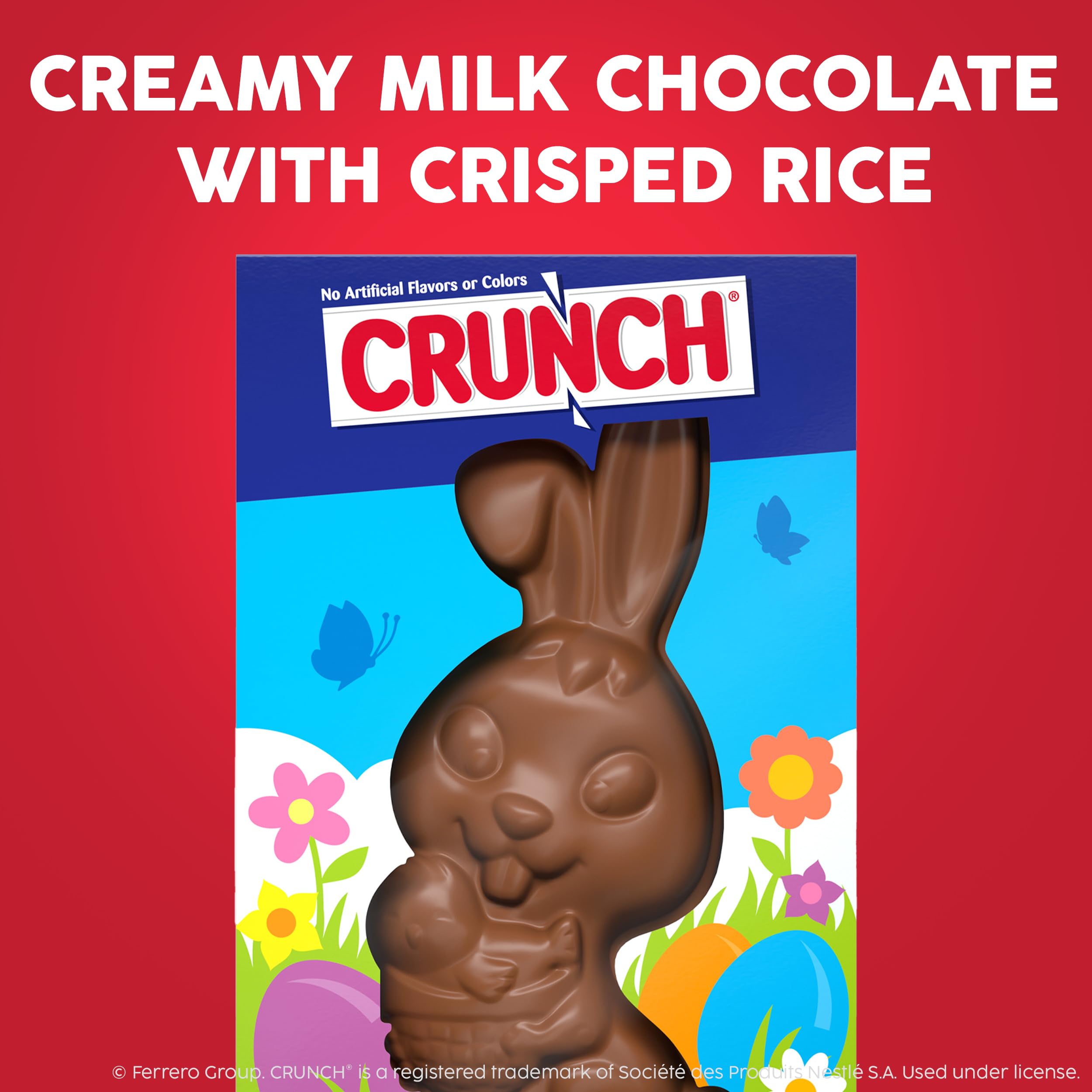Crunch Solid Milk Chocolate Bunny 4-5oz size ideal for baskets and displays.