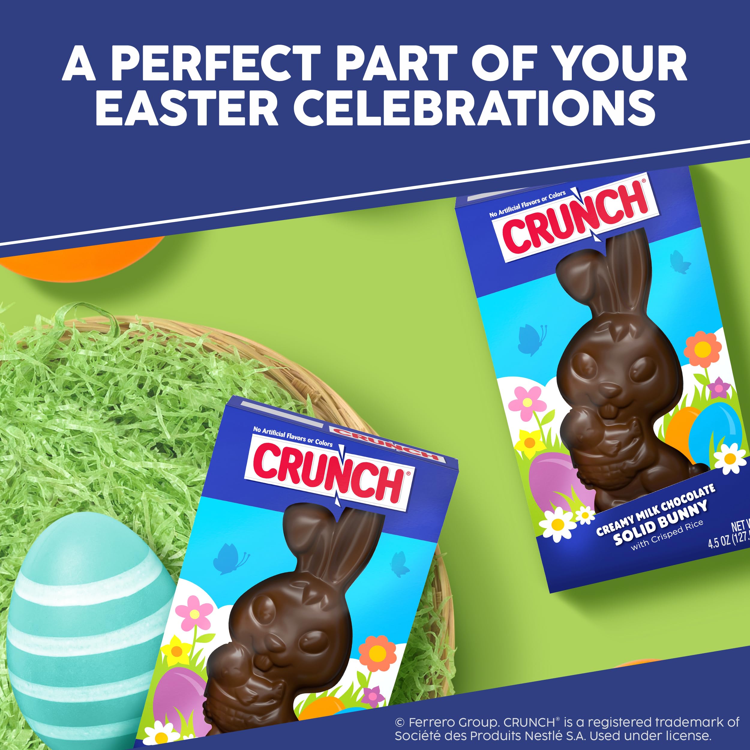 Crunch chocolate bunny shown as a gift-ready package for celebrations.