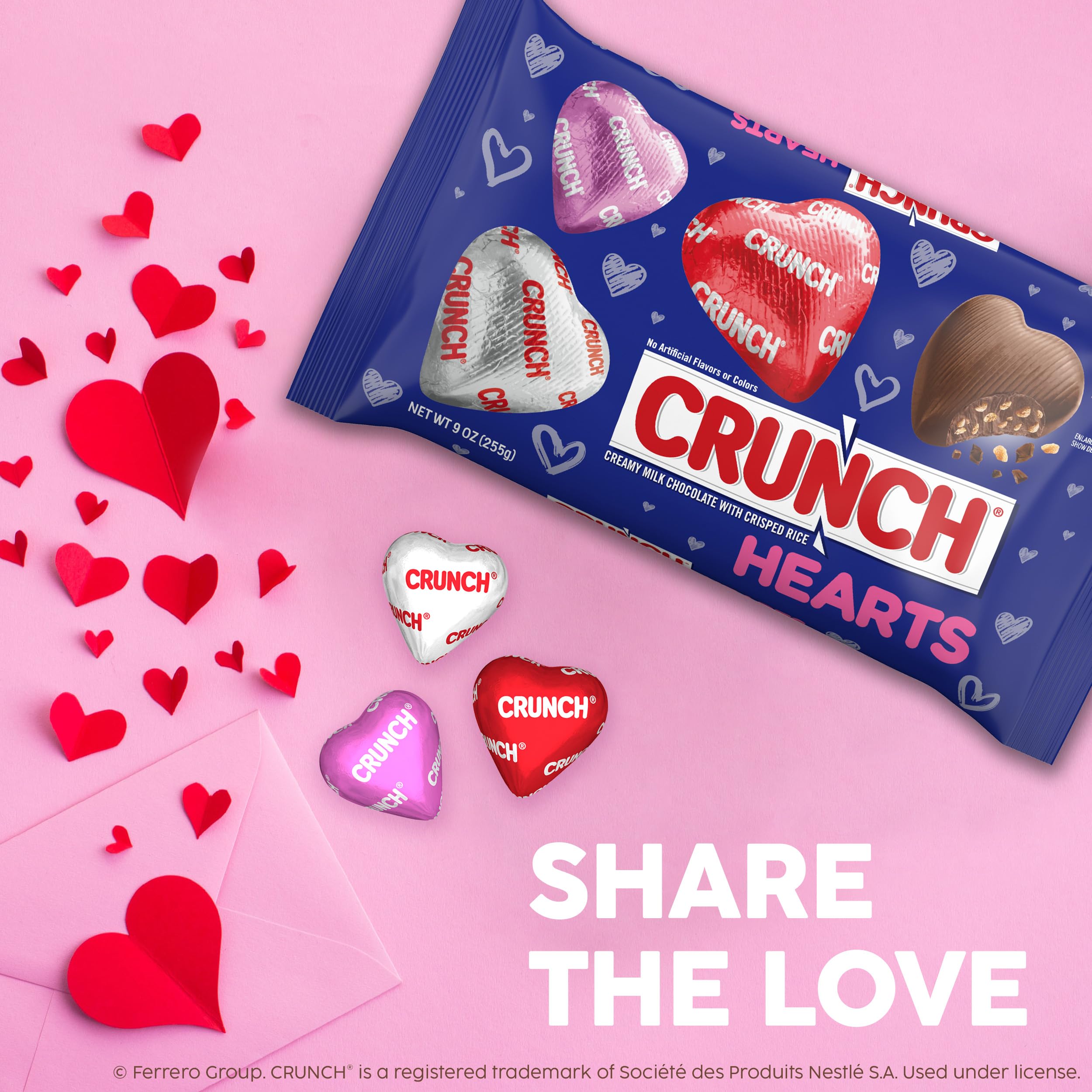 CRUNCH Valentine-foil-wrap packaging for sharing the sweets.