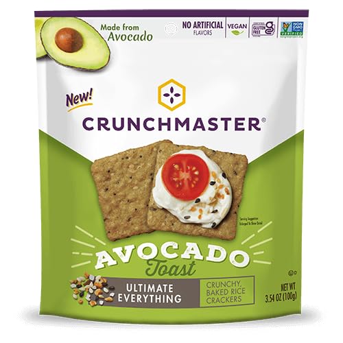 Crunchmaster avocado toast salt pepper crackers served with dips for versatile snacking.