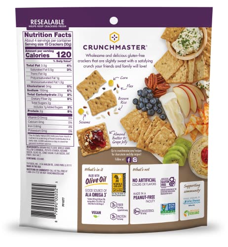 Crunchmaster gluten-free crackers showcase brown rice and oats as wholesome snacking
