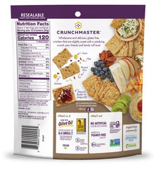 Crunchmaster gluten-free crackers showcase brown rice and oats as wholesome snacking