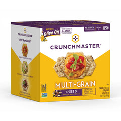 Crunchmaster multi grain cracker closeup reveals light, crispy texture for enjoyable snacking.