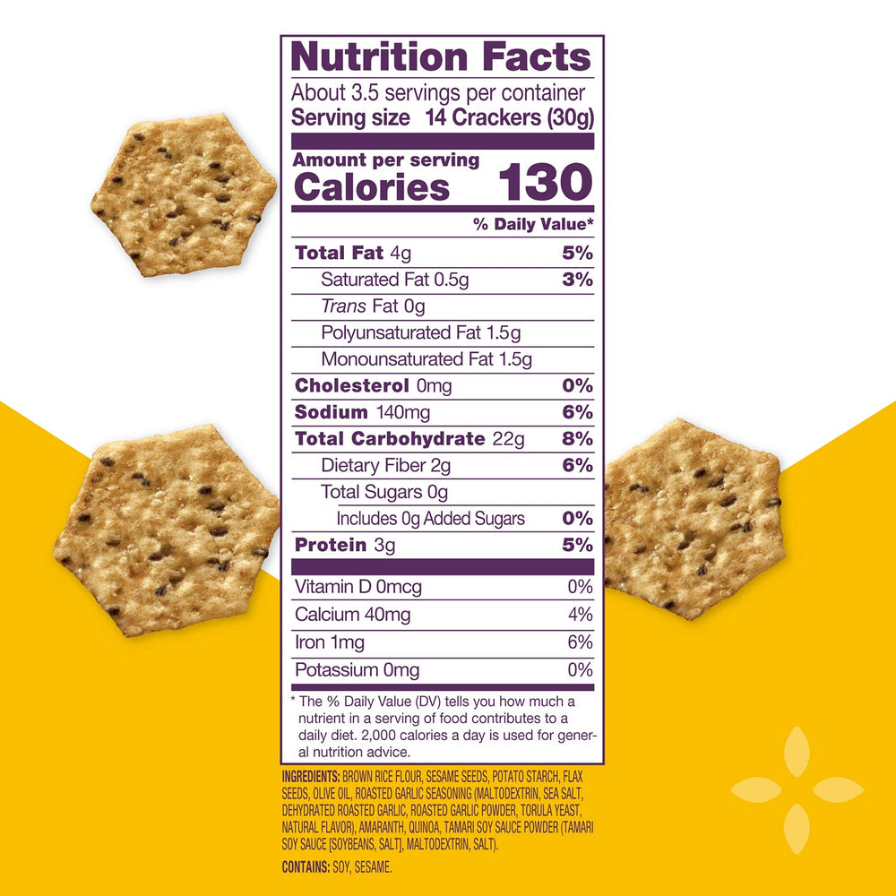Crunchmaster multi-seed crackers ingredients with sesame, quinoa, flax, and amaranth
