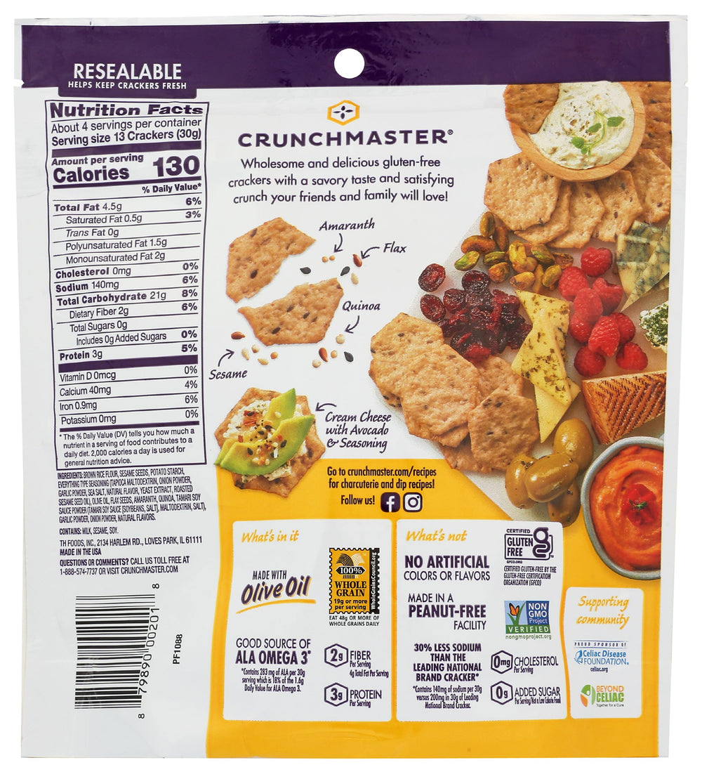 Crunchmaster crackers close-up highlighting flax and amaranth for wholesome snacking