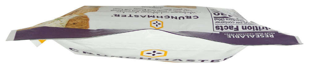 Label and packaging of Crunchmaster crackers with gluten-free certification and California rice sourcing