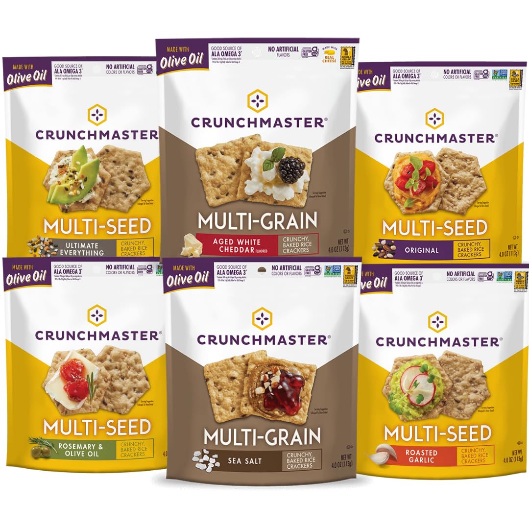 Crunchmaster multiseed crackers Original pack on a snack board for quick snacking