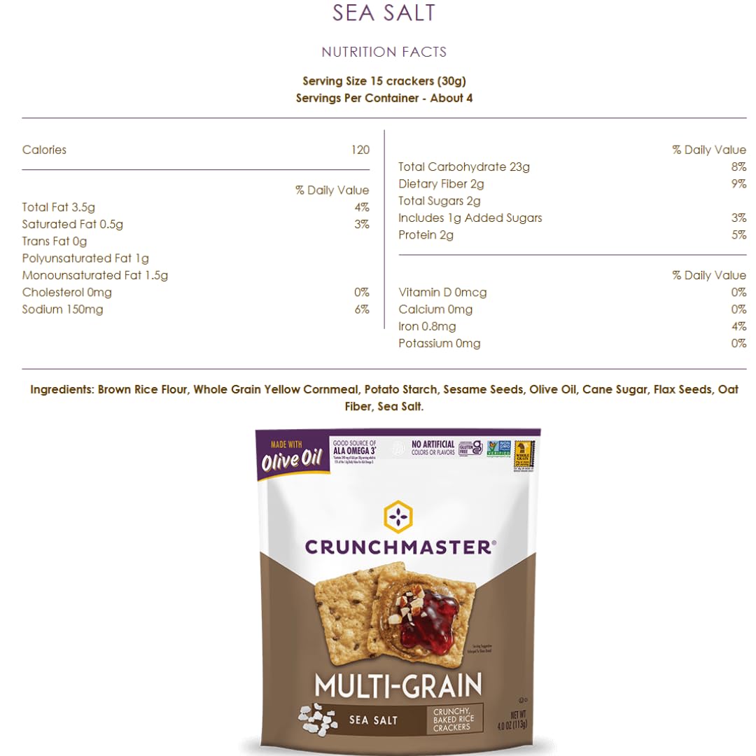 Crunchmaster variety pack front view showing six 4-ounce bags