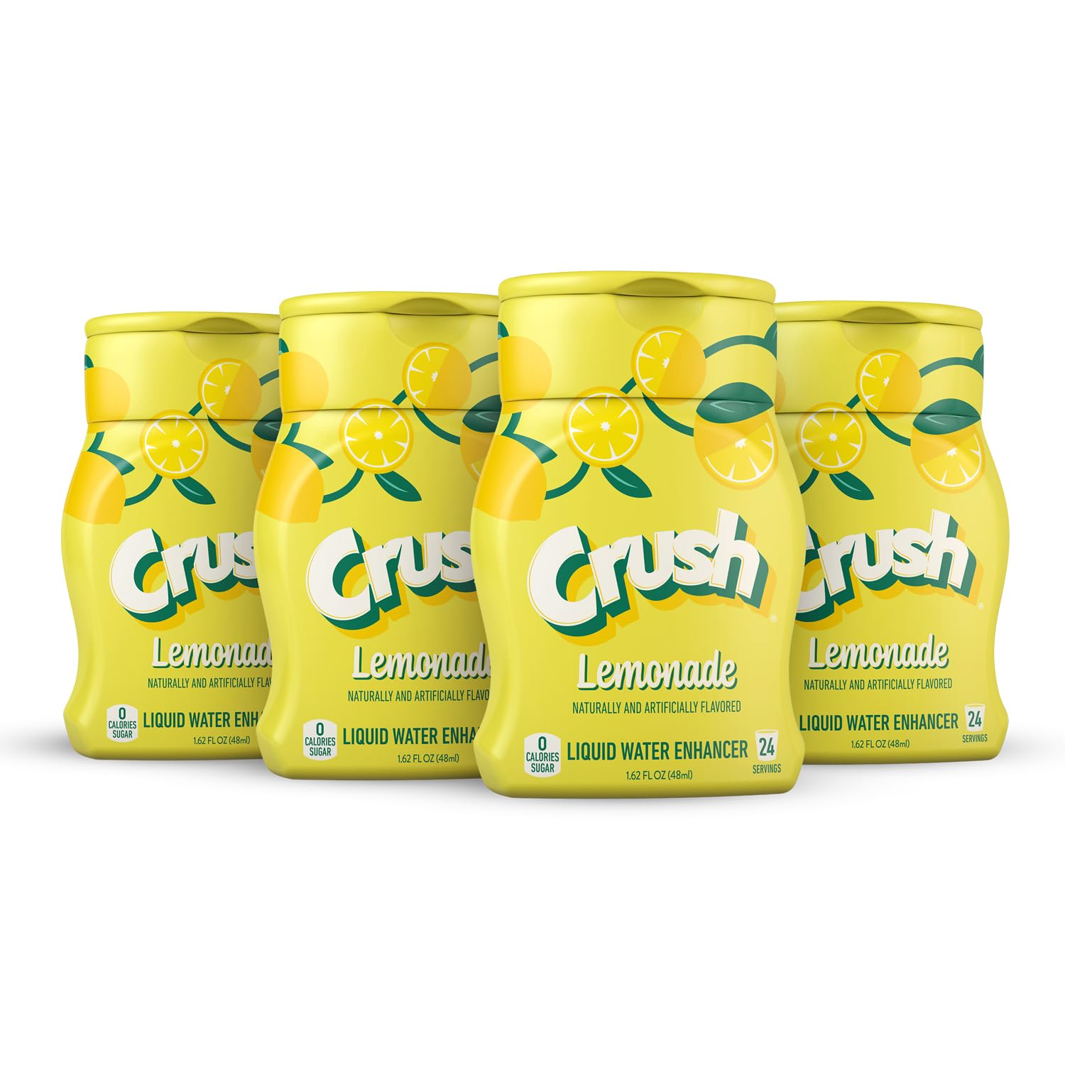 CRUSH Lemonade liquid water enhancer bottle front emphasizes portable flavor option.