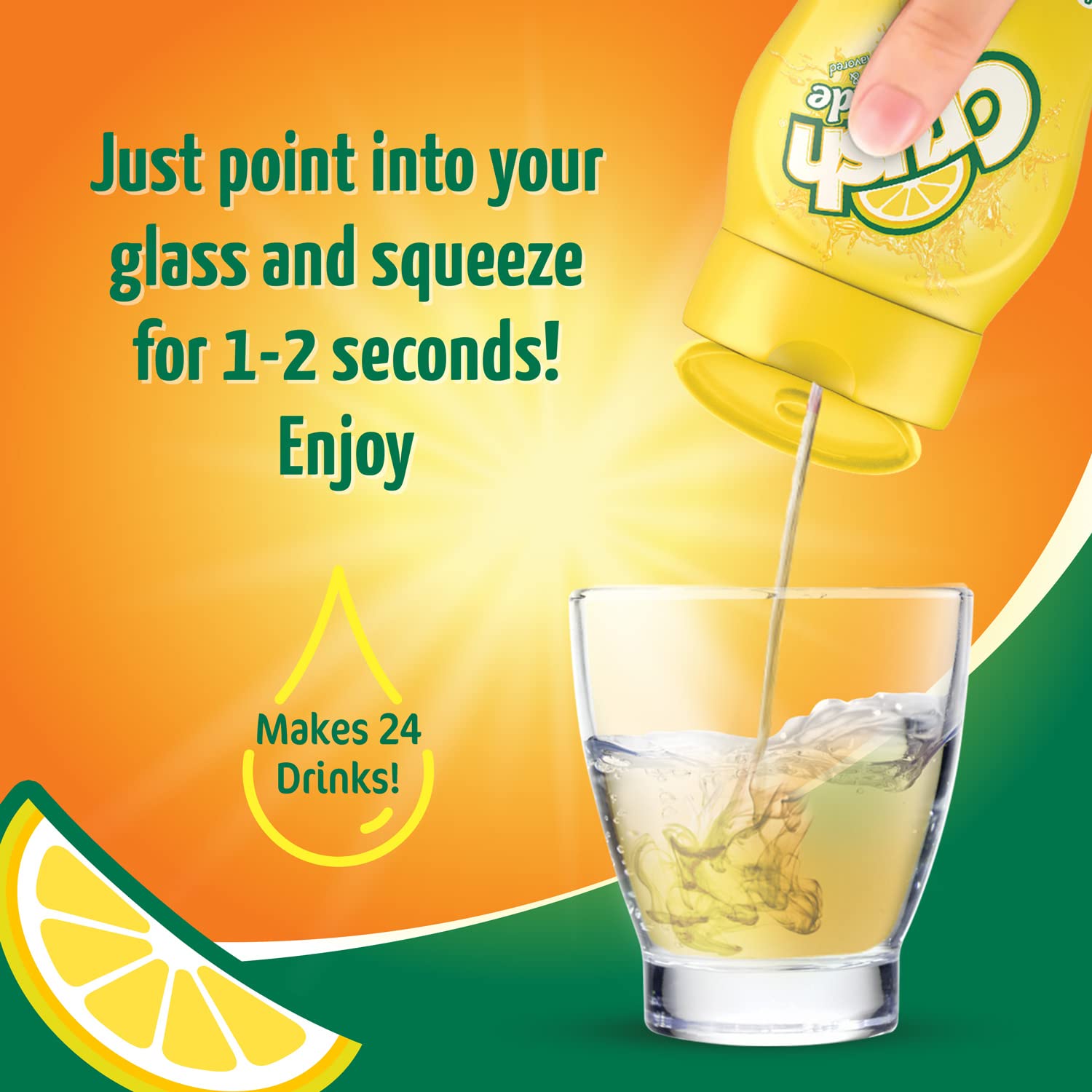 CRUSH Lemonade liquid water enhancer label closeup shows easy-to-read details.