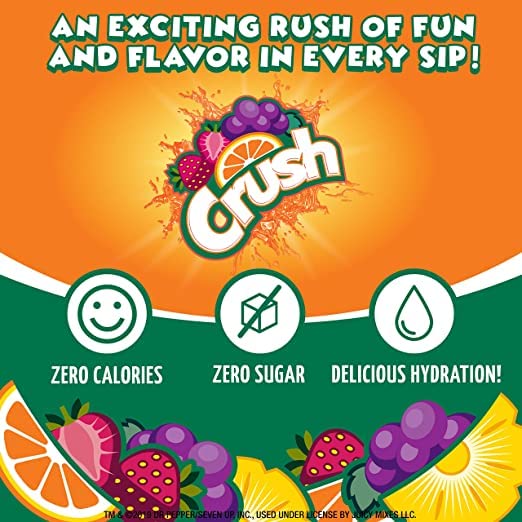 Crush liquid water enhancer cap open shows easy squeeze-to-flavor action.