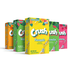 Crush Summer Variety 30 Sticks packaging shows colorful sachets for hydration.