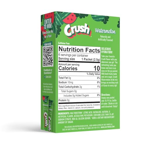 Crush Watermelon packaging close-up highlighting sugar-free, low-calorie option