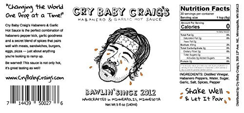 Cry Baby Craig's habanero garlic hot sauce label closeup shows craft and flavor potential