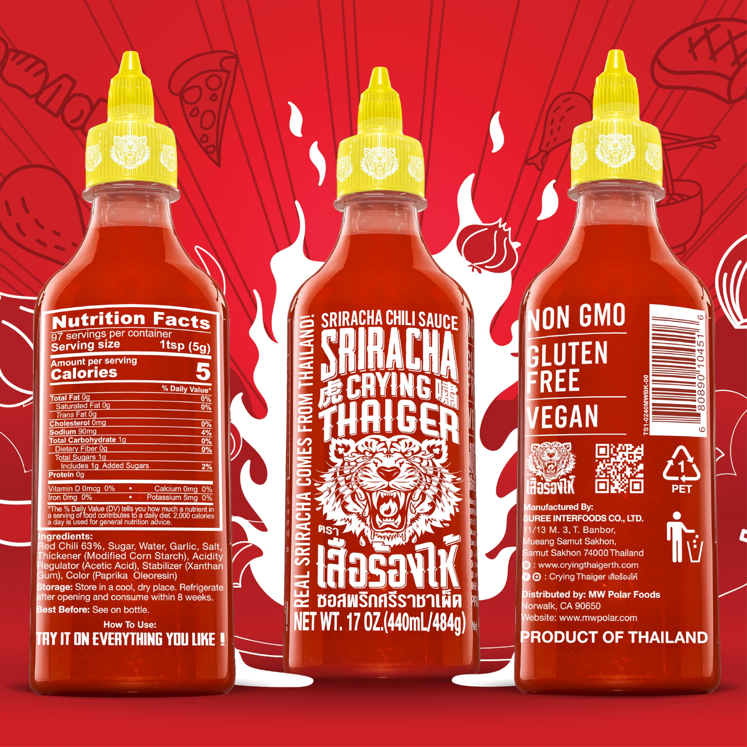 Crying Thaiger Sriracha with noodles adds bold heat.