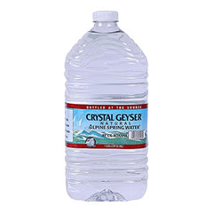 Crystal Geyser water jug close-up shows pure spring source and fresh clarity.