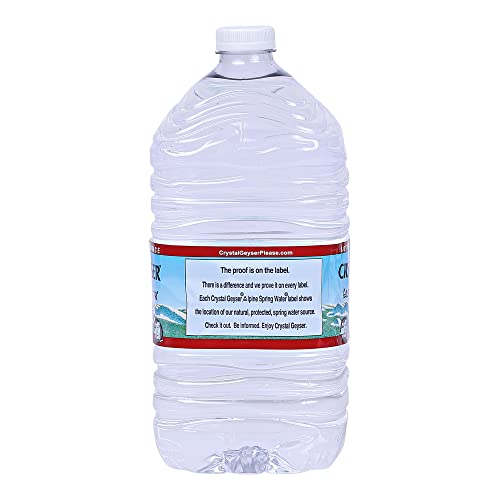 Crystal Geyser Alpine Spring Water label detail highlights source integrity.
