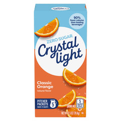 Crystal Light Classic Orange packets shown with mixing steps for easy prep.