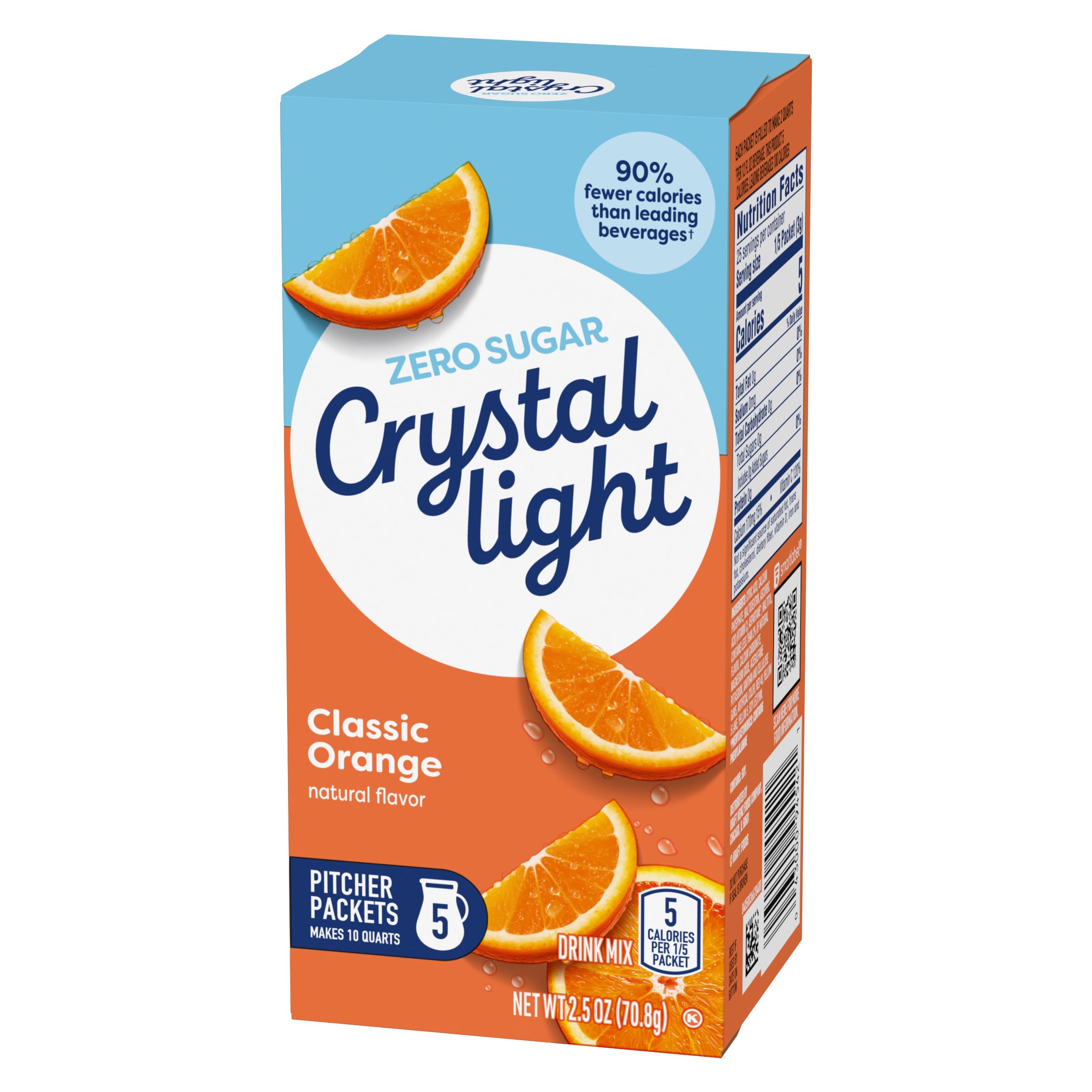 Crystal Light Classic Orange sugar-free label emphasizing zero sugar content.