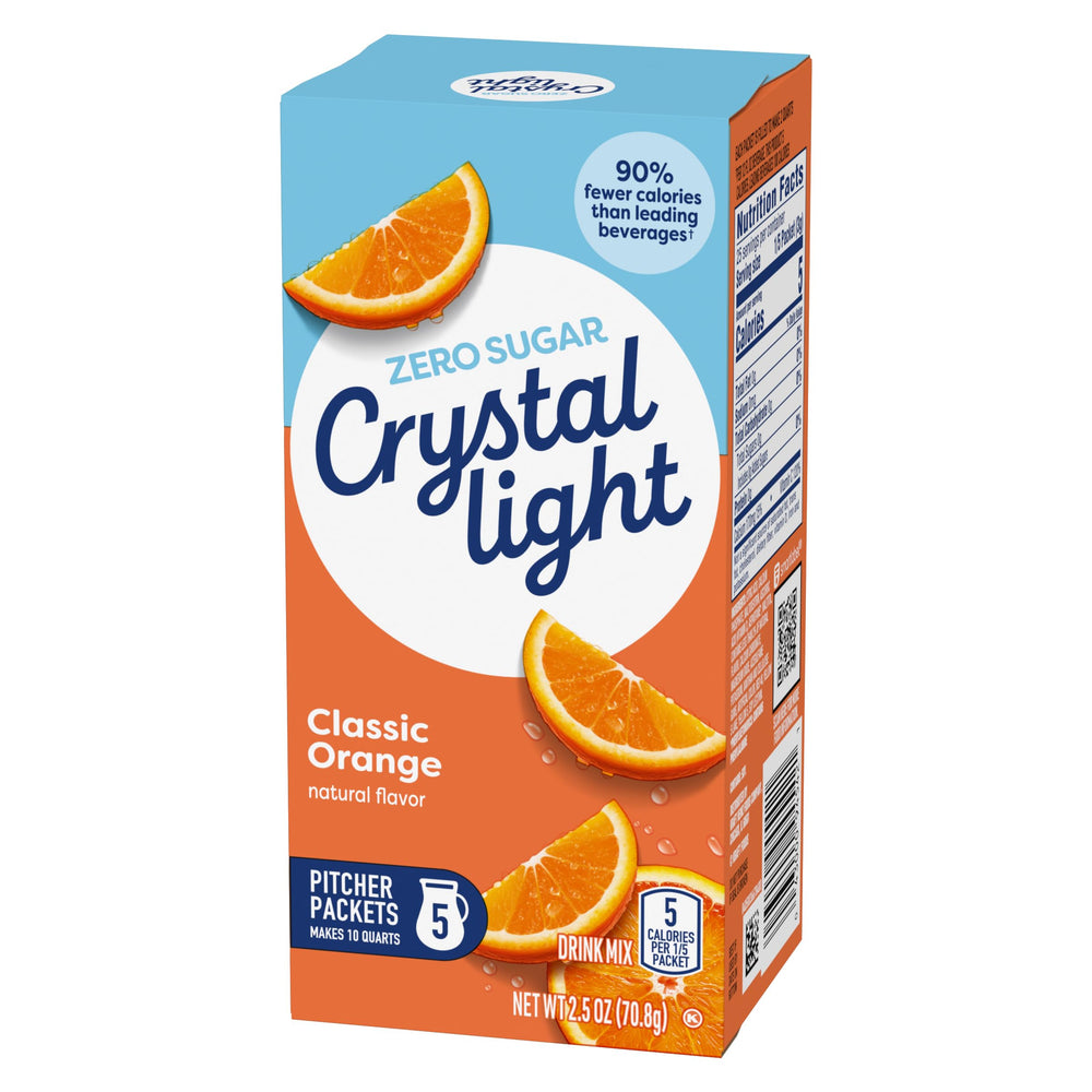 Crystal Light Classic Orange sugar-free label emphasizing zero sugar content.