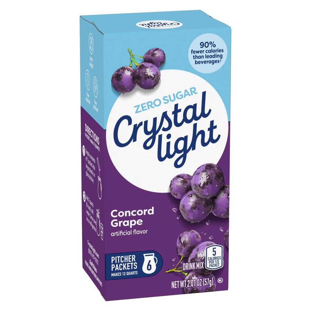 Family sharing Crystal Light Concord Grape at a pitcher on a table.