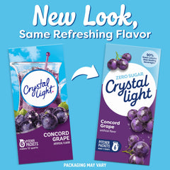 Glass of grape Crystal Light with ice, showing refreshing low-calorie flavor.