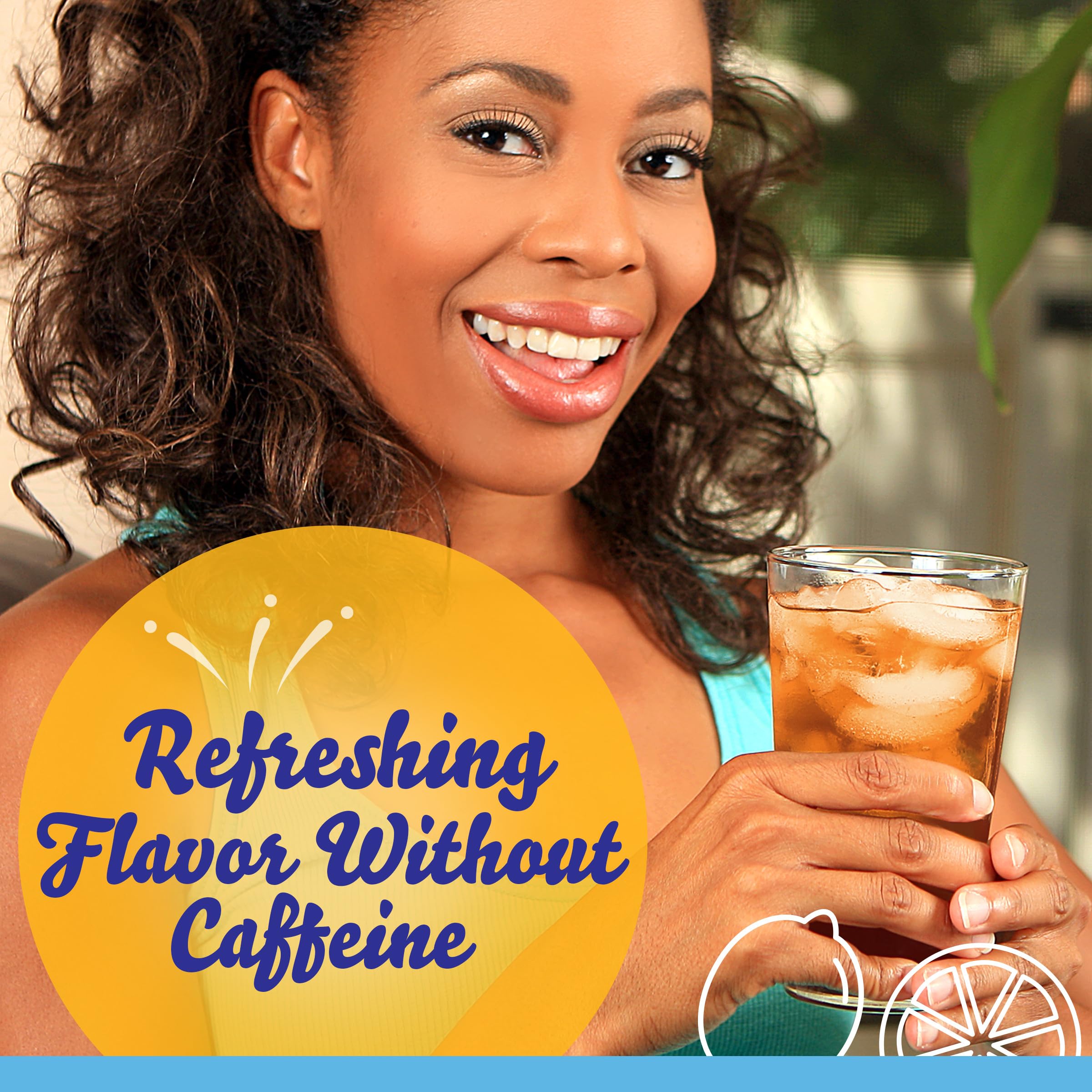 Crystal Light decaf lemon iced tea powder ingredients list printed on pack.