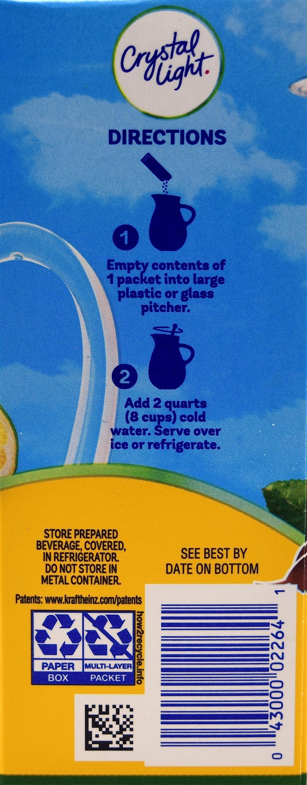 Scoop beside Crystal Light Decaf Lemon Iced Tea box for easy preparation.