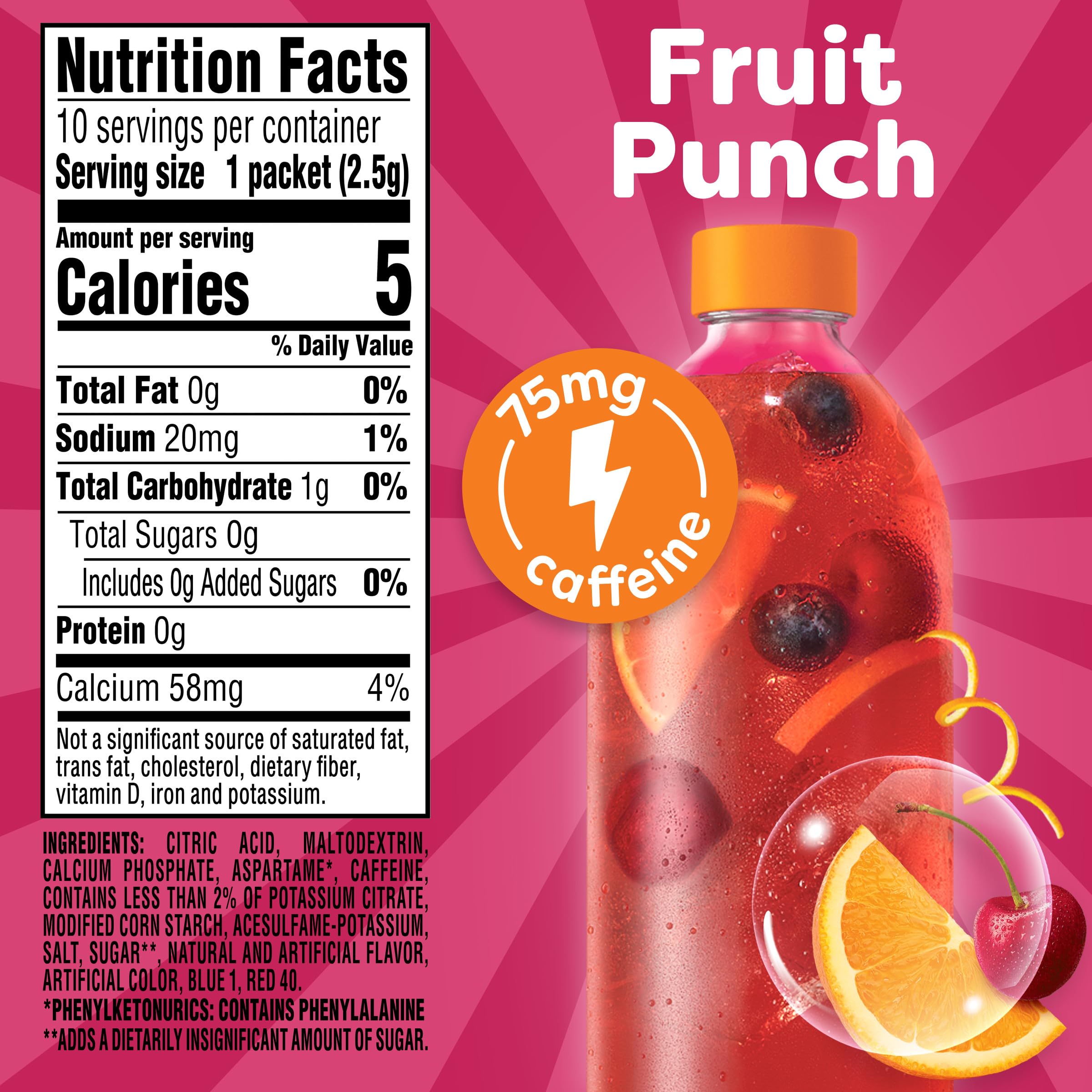 Crystal Light Energy Boost Fruit Punch powder dissolving in water for quick refreshment